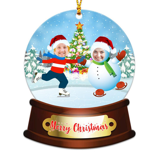 Ice Skating Snow Globe Custom Face Personalizedwitch Personalized Christmas Ornament