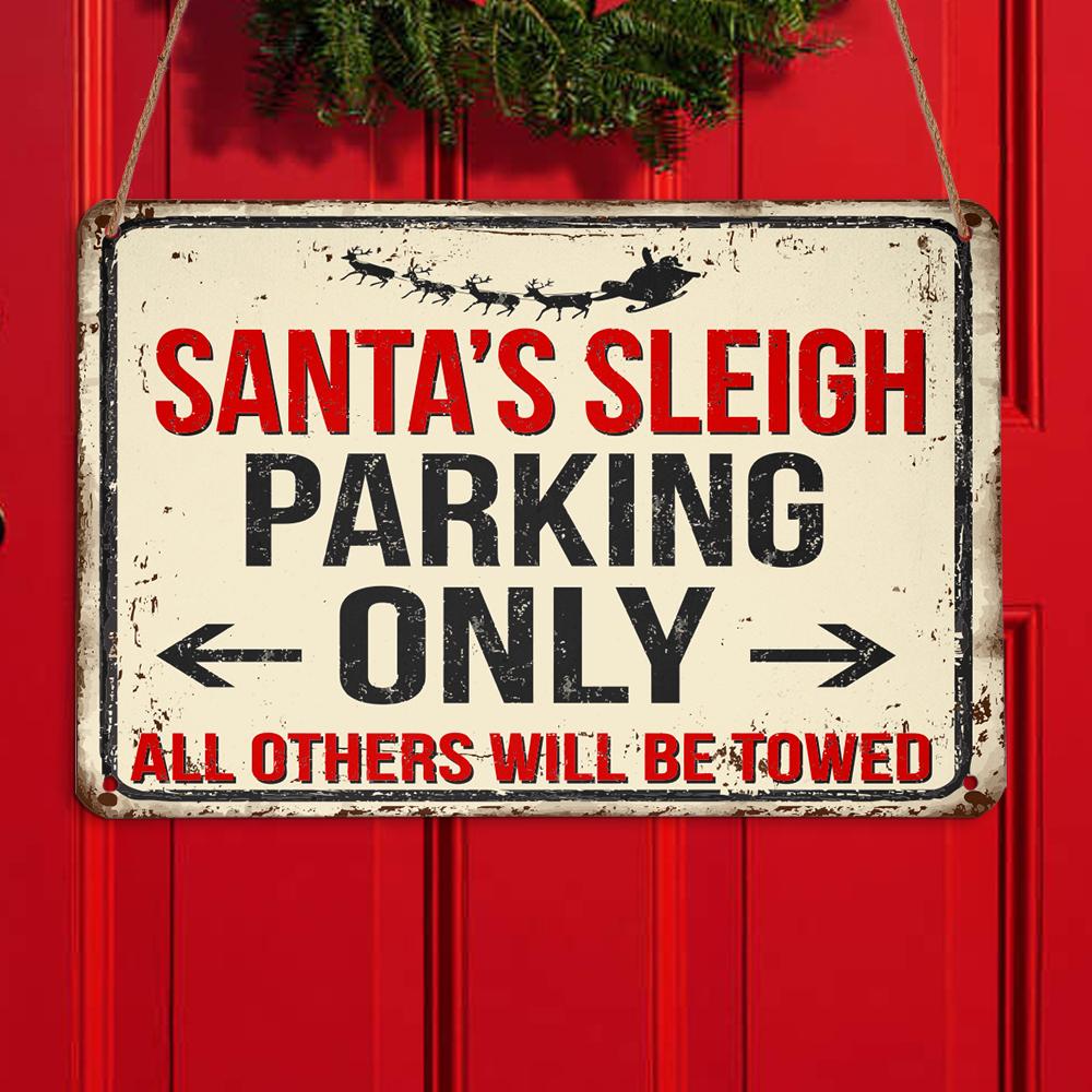 Santa's Sleigh Parking Only Personalizedwitch Christmas Metal Sign Outdoor Decor