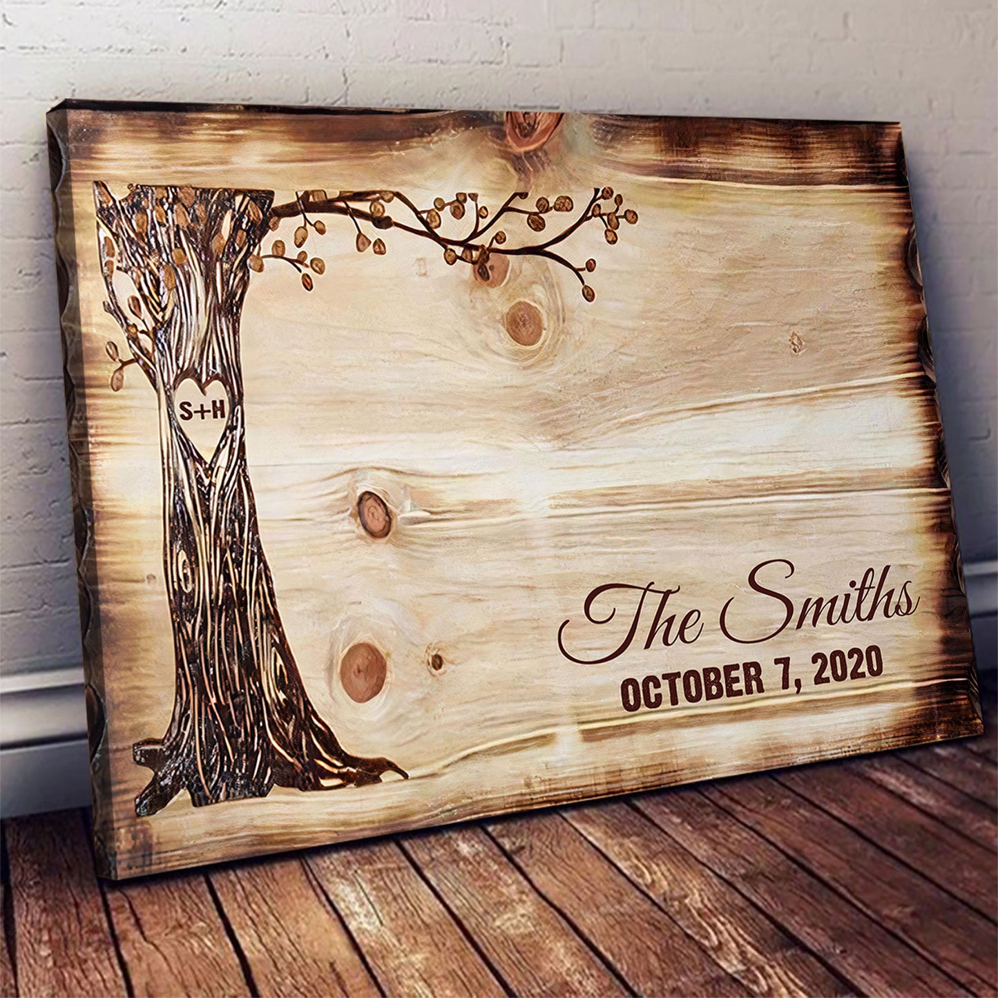 Tree Wood Custom Family Name Couple Valentine Gift Canvas