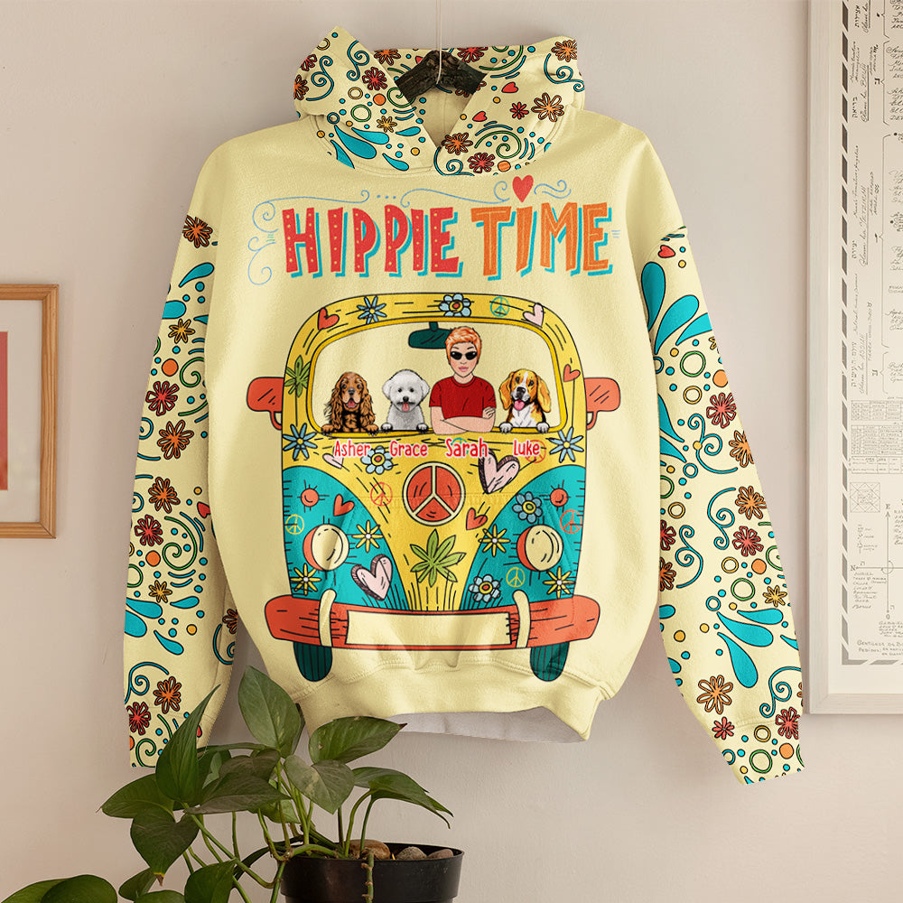 Hippie Time Dog Custom All Over Print Hoodie