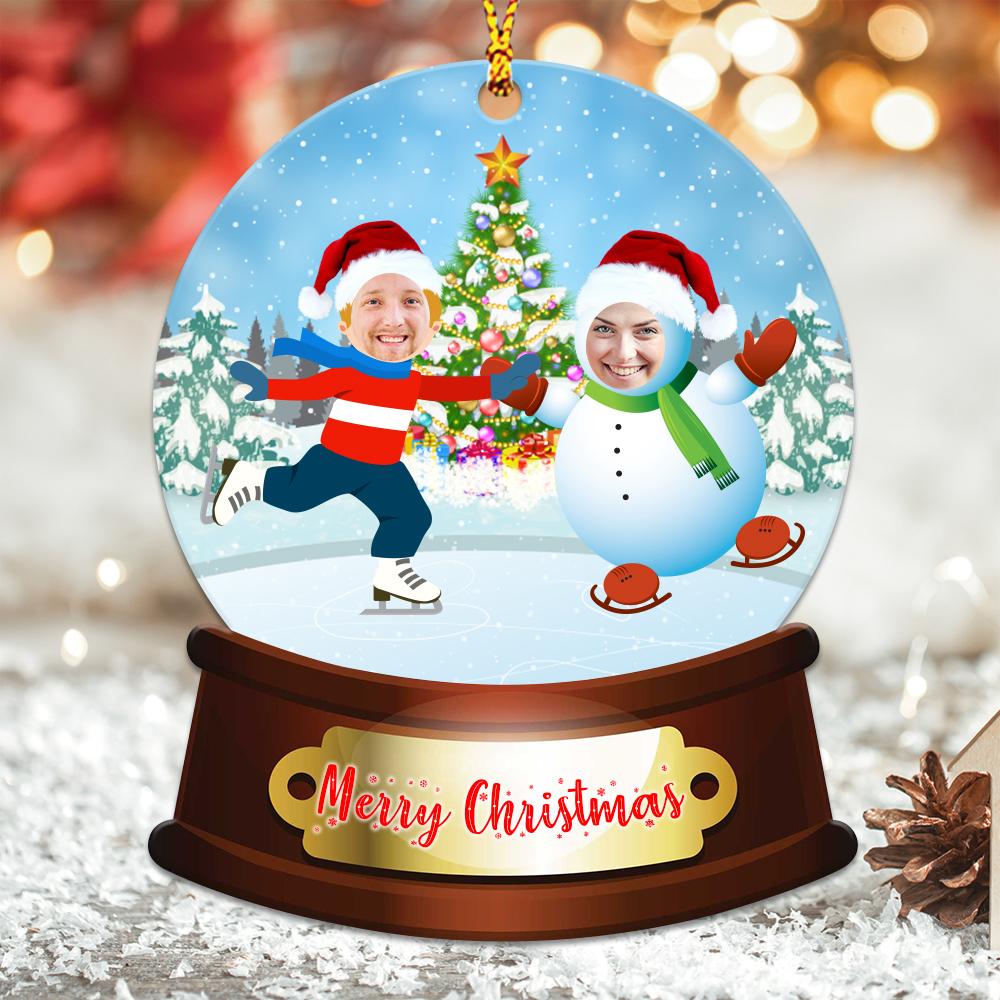 Ice Skating Snow Globe Custom Face Personalizedwitch Personalized Christmas Ornament