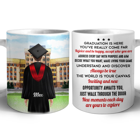 Custom Personalized Coffee mug unique graduation gifts for him & her, best college, high school grad presents for girls, boys, friends - Graduation is here D3033 - PersonalizedWitch