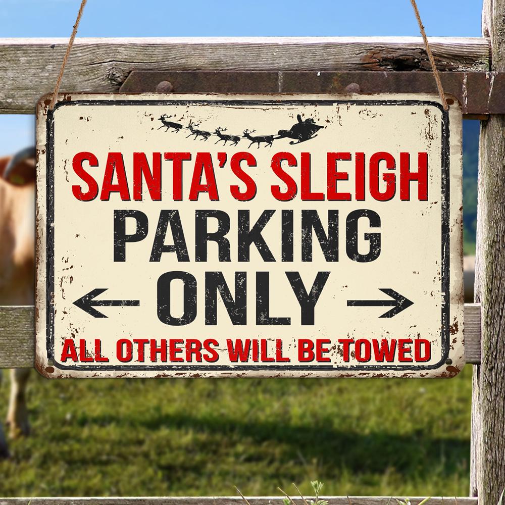 Santa's Sleigh Parking Only Personalizedwitch Christmas Metal Sign Outdoor Decor