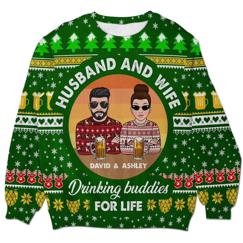 Husband & Wife Drinking Buddies For Life Personalizedwitch Couple Christmas Sweater