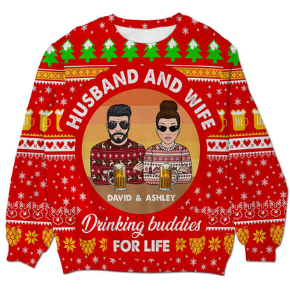 Husband & Wife Drinking Buddies For Life Personalizedwitch Couple Christmas Sweater