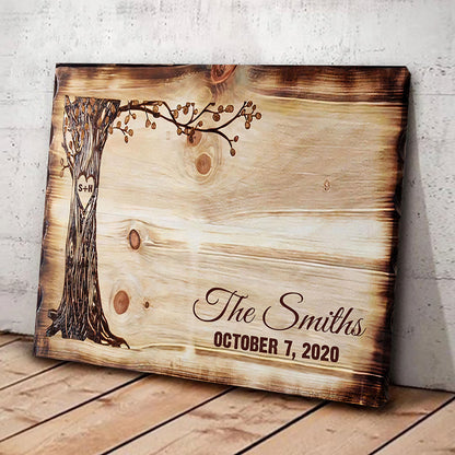 Tree Wood Custom Family Name Couple Valentine Gift Canvas