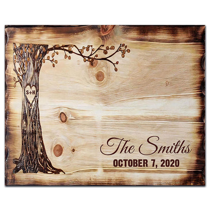 Tree Wood Custom Family Name Couple Valentine Gift Canvas