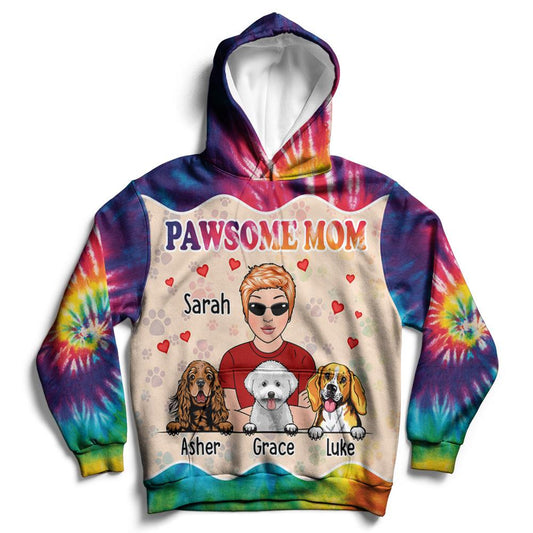Pawsome Dog Mom Tie Dye Custom All Over Print Hoodie
