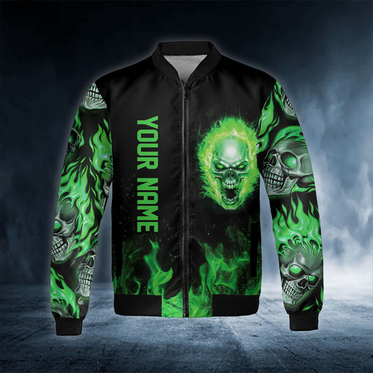 Personalized Green Ghost Skull Bomber Jacket