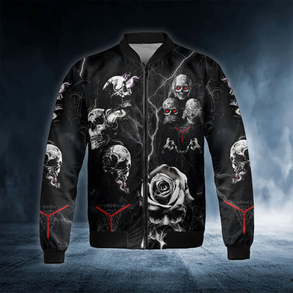 Black Roses IDC IDK IDGAF Skull Bomber Jacket