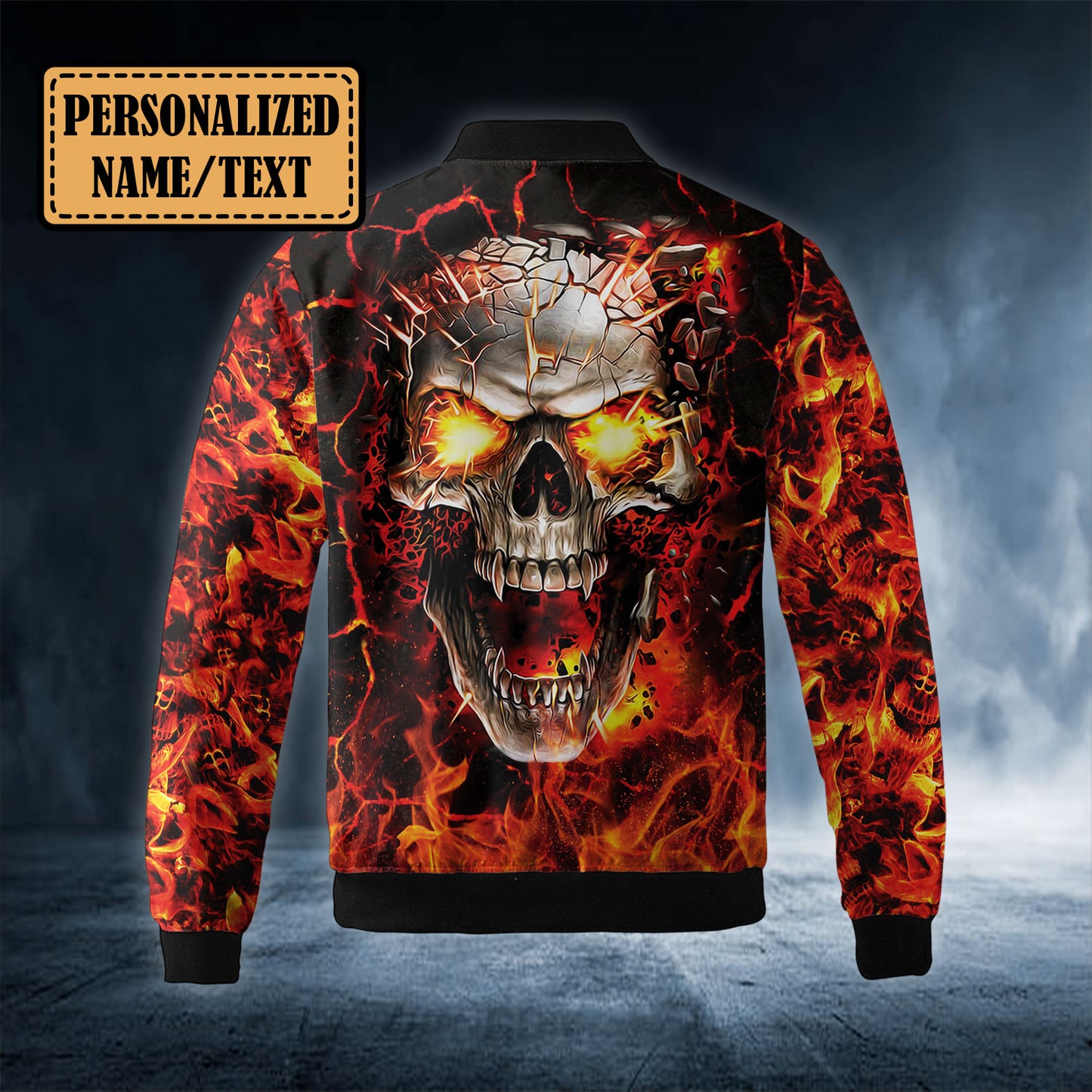 Lava Mad Fire Skull Personalized Custom Name Bomber Jacket