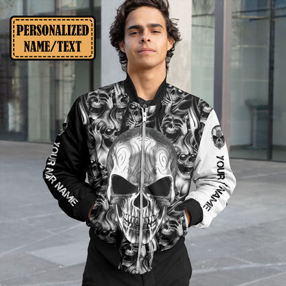 Metal Angry Skull Custom Name Bomber Jacket