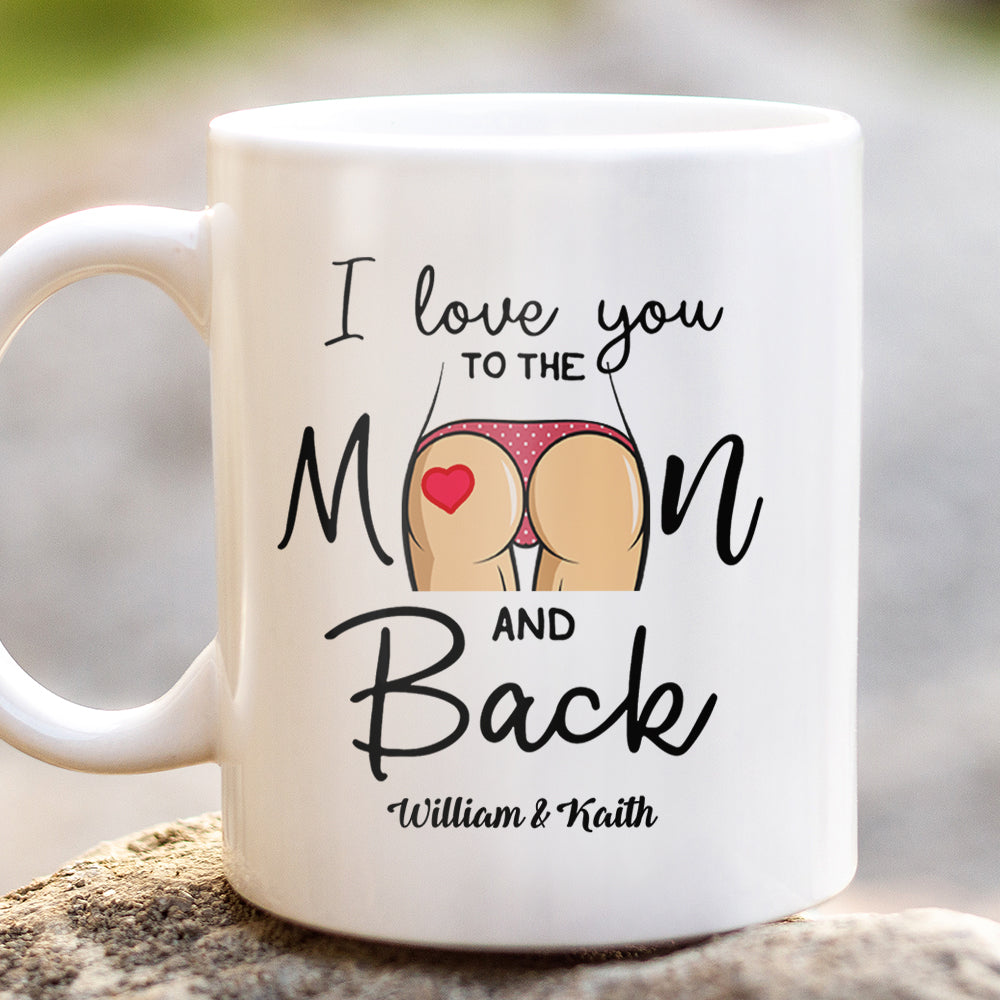 I Love You To The Moon And Back Custom Names Couple Valentine Gifts Idea Coffee Mug