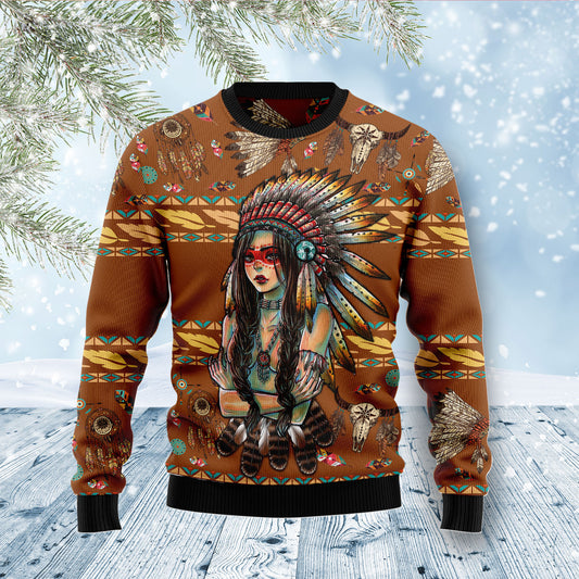 Native American Girl TG51023 Ugly Christmas Sweater