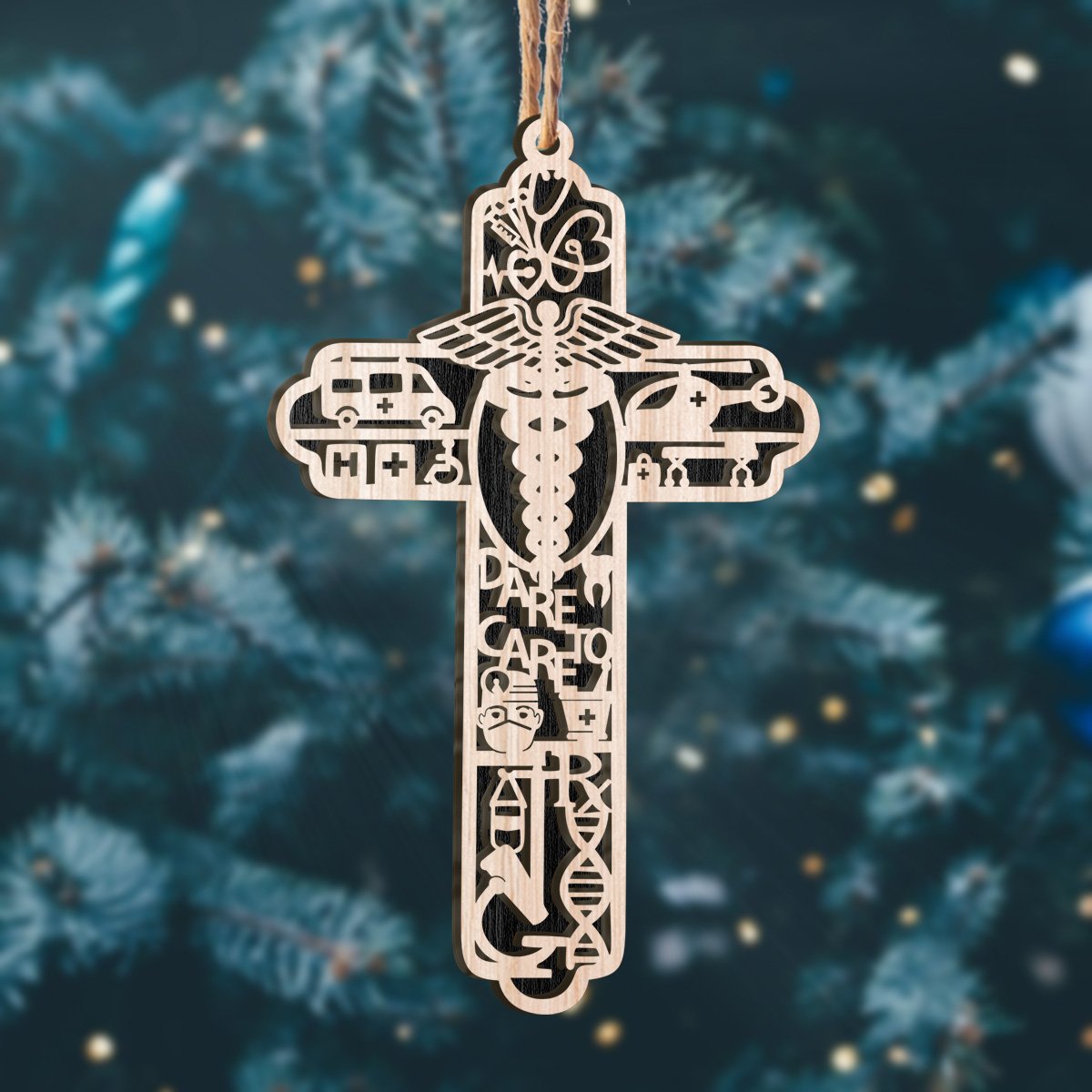 Nurse Cross Personalizedwitch Layered Wood Christmas Ornament