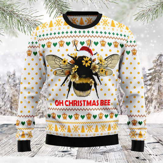 Oh Christmas Bee Bee TG5123 unisex womens & mens, couples matching, friends, bee lover, funny family ugly christmas holiday sweater gifts (plus size available)