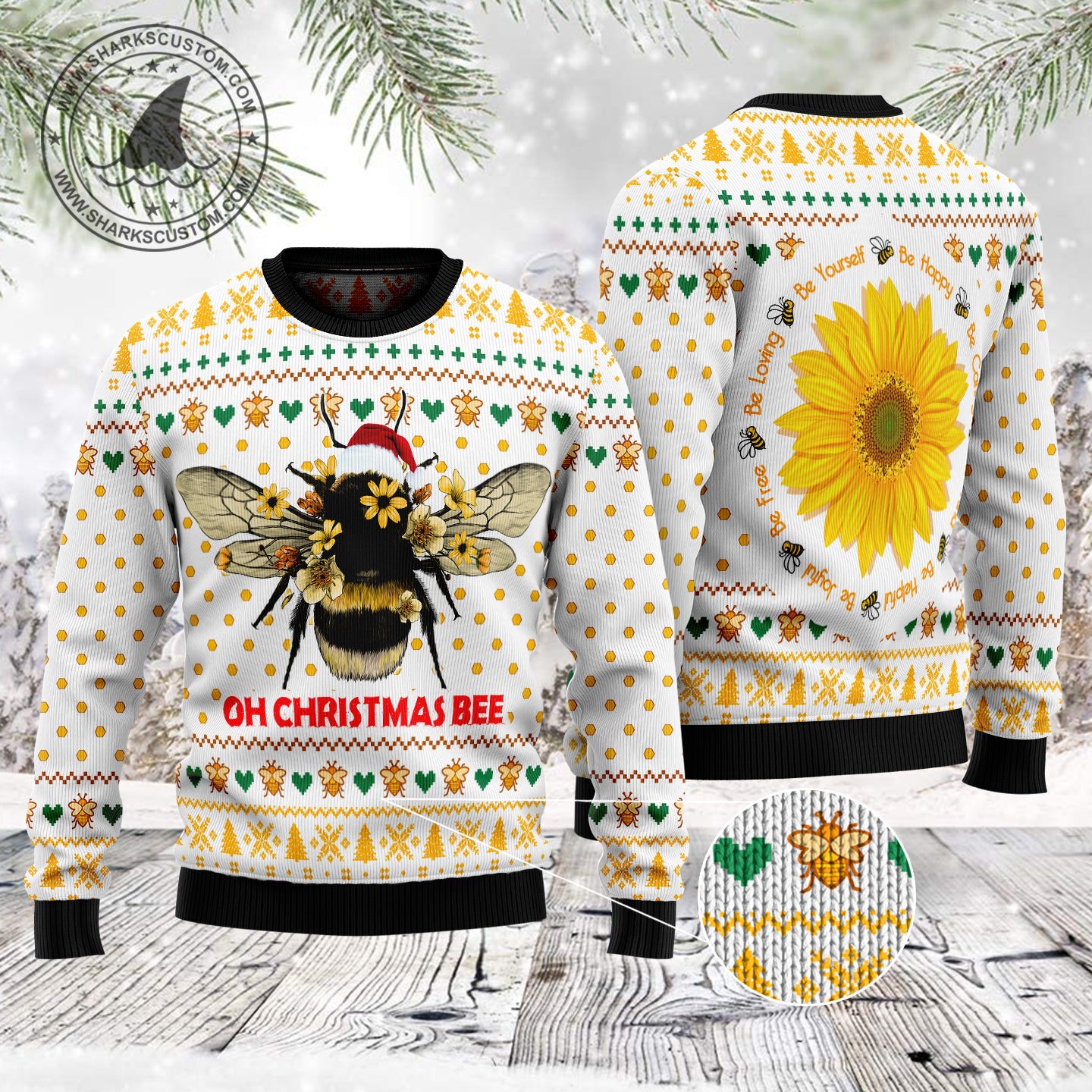 Oh Christmas Bee Bee TG5123 unisex womens & mens, couples matching, friends, bee lover, funny family ugly christmas holiday sweater gifts (plus size available)