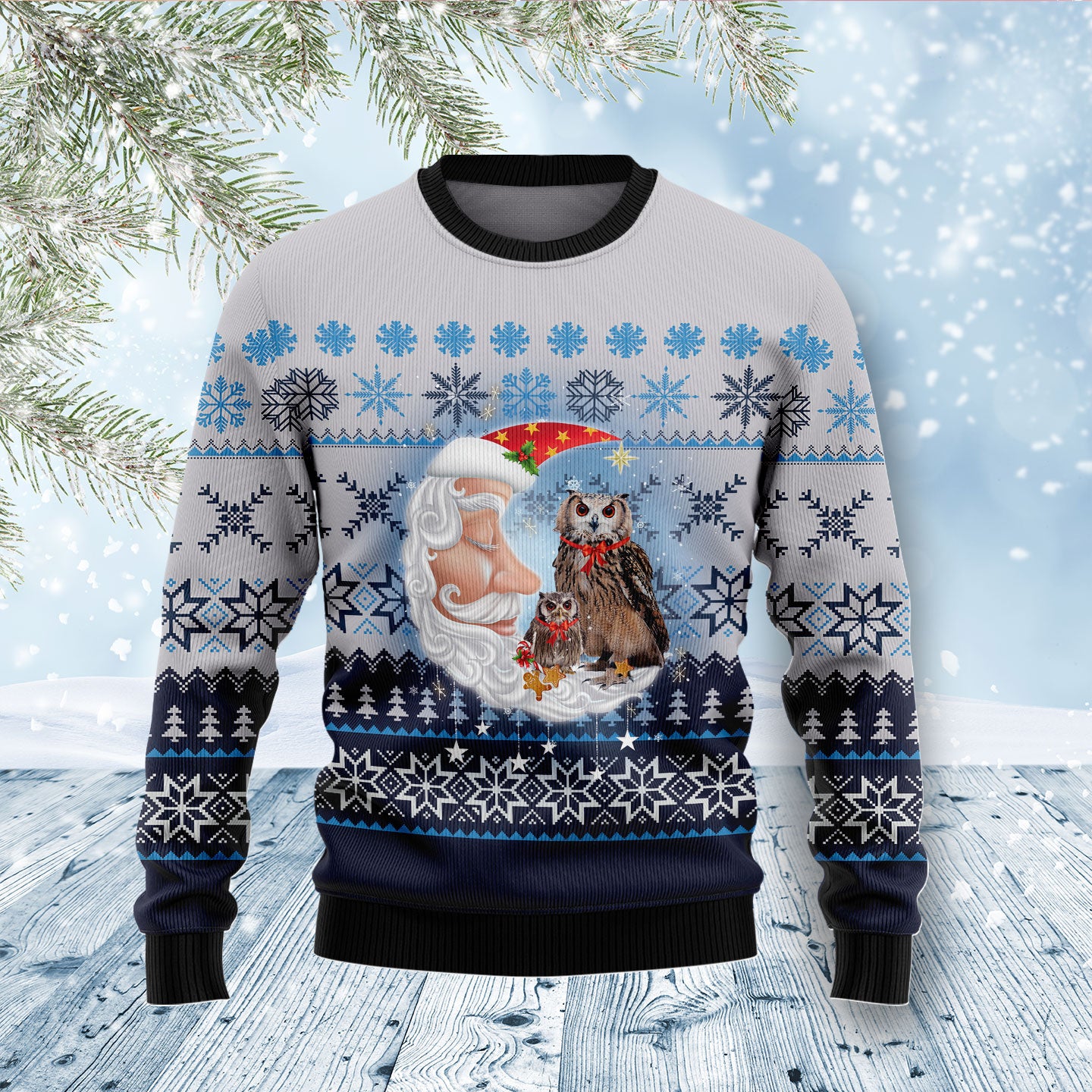 Owl Love Santa Moon D1311 Ugly Christmas Sweater