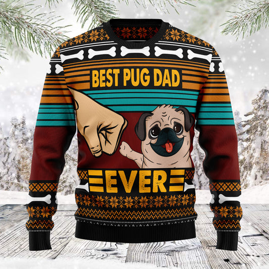 Pug Best Dog Dad TG51130 unisex womens & mens, couples matching, friends, dog lover, dog dad, funny family ugly christmas holiday sweater gifts (plus size available)