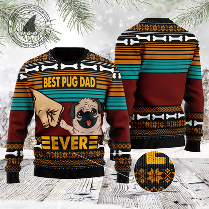 Pug Best Dog Dad TG51130 unisex womens & mens, couples matching, friends, dog lover, dog dad, funny family ugly christmas holiday sweater gifts (plus size available)
