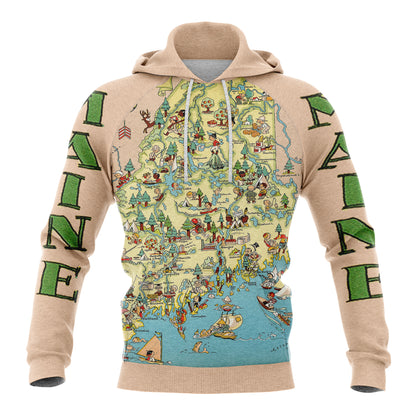 Vintage Maine Map H4823 All Over Print Unisex Hoodie