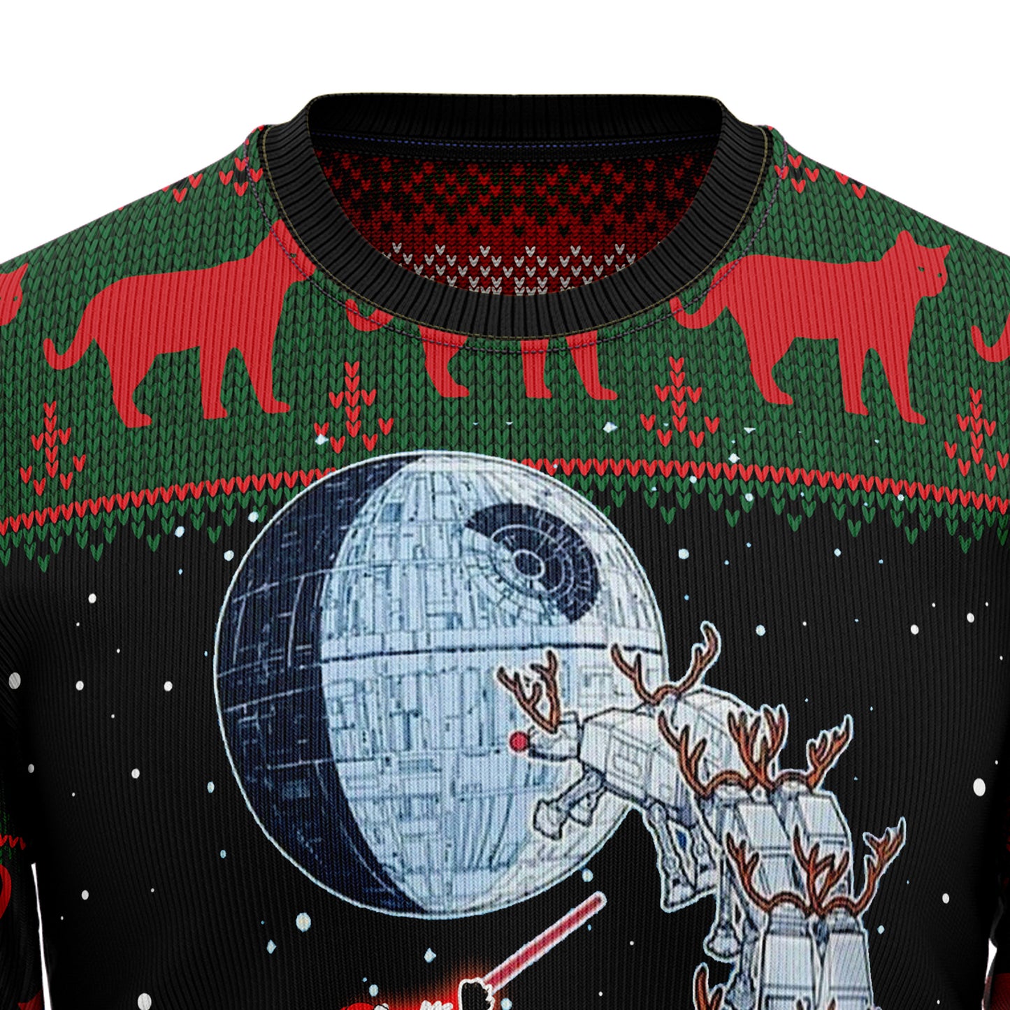 Black Cat Sleigh To Death Star HT100203 Ugly Christmas Sweater