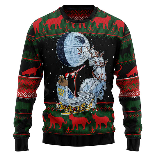 Black Cat Sleigh To Death Star HT100203 Ugly Christmas Sweater