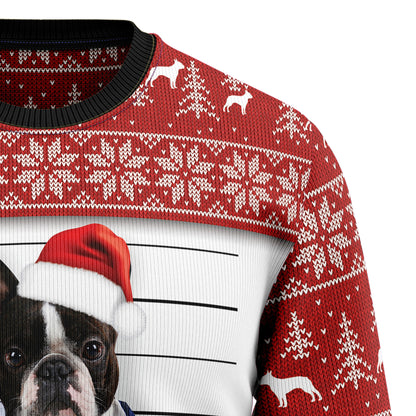I Knocked Over The Christmas Tree Boston Terrier HT021102 Ugly Sweater