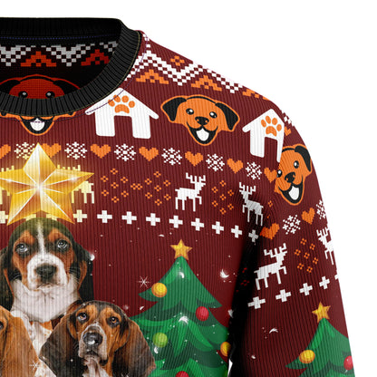 Basset Hound Pine Tree D2809 Ugly Christmas Sweater