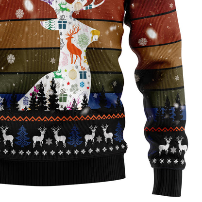 Vintage Background Awesome Deer G51110 Ugly Christmas Sweater