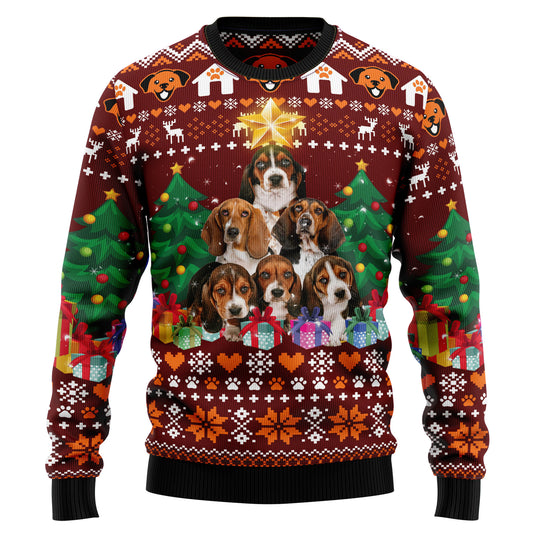 Basset Hound Pine Tree D2809 Ugly Christmas Sweater