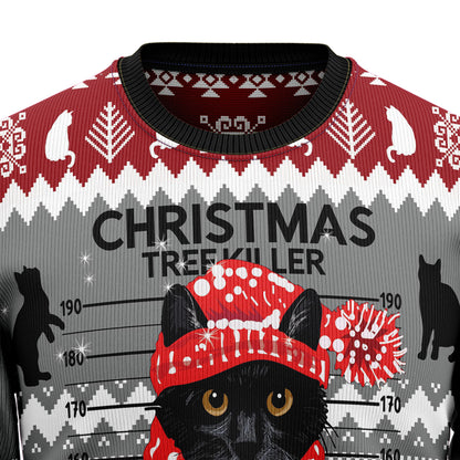 Black Cat Tree Killer T1911 Ugly Christmas Sweater