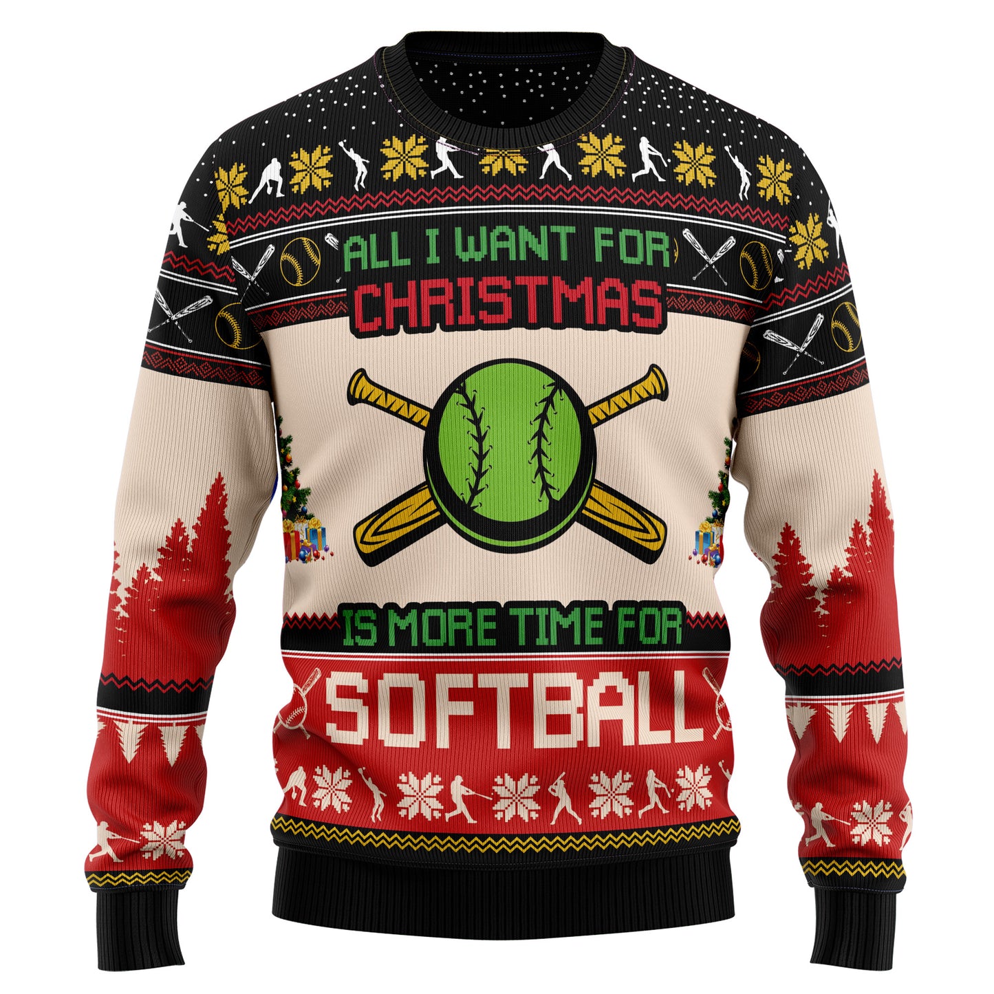 All I Want For Christmas Is More Time For Softball G5115 Ugly Christmas Sweater