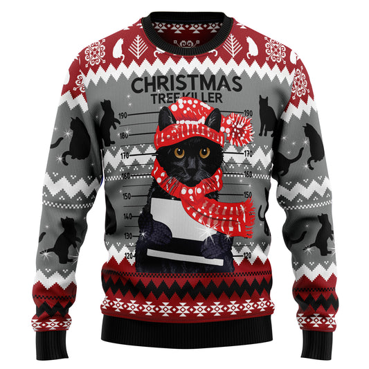 Black Cat Tree Killer T1911 Ugly Christmas Sweater