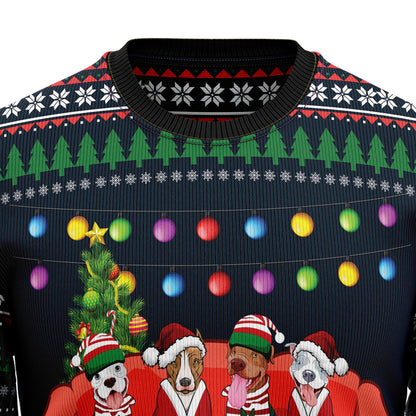 Pit Bull Friends On Red Sofa HZ102114 Ugly Christmas Sweater