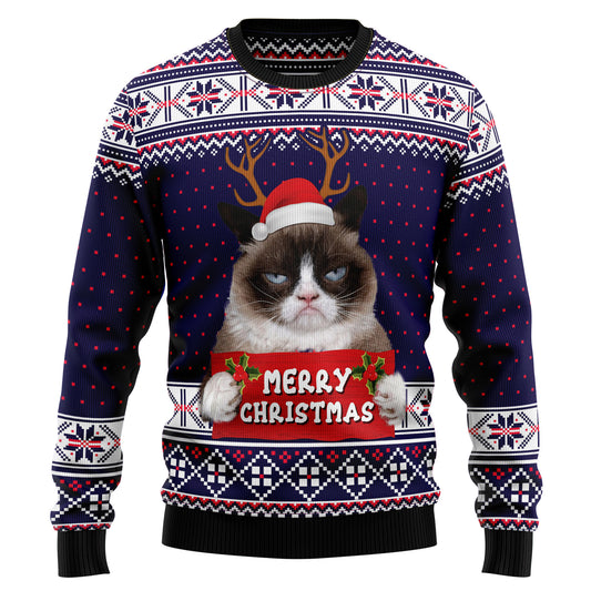 Grumpy Cat Merry Christmas Xmas Santa Hat HZ112315 Ugly Christmas Sweater