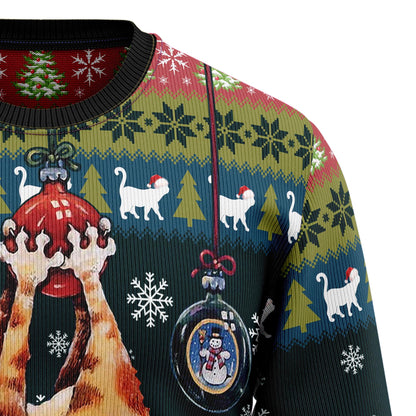 Cat Hanging on Xmas Tree D0610 Ugly Christmas Sweater