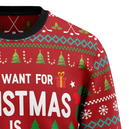All I Want For Christmas Is Hockey HZ101904 Ugly Christmas Sweater