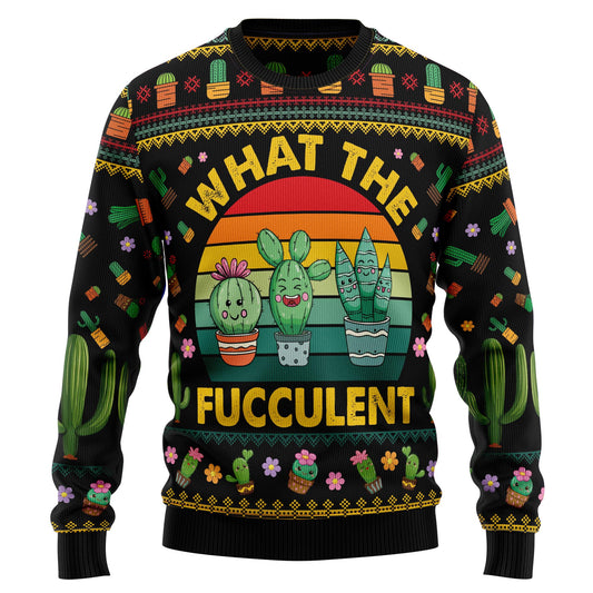 Cactus What the Fucculent HT081203 Ugly Christmas Sweater