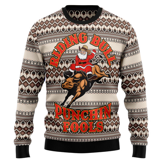 Riding Bulls Punchin Fools HT121120 Ugly Christmas Sweater