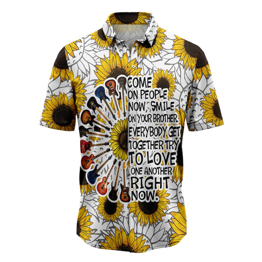 Guitar and Sunflower Hippie D2407 Hawaiian Shirt