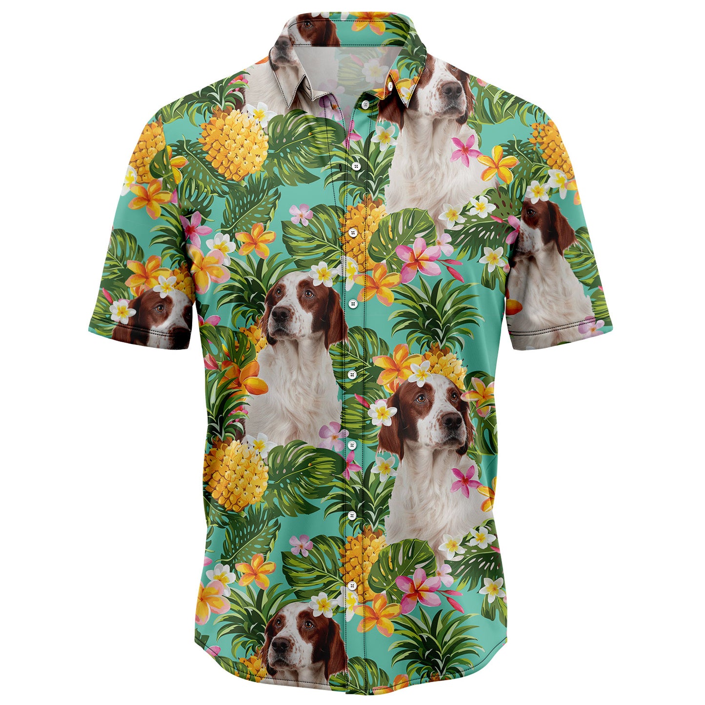 Tropical Pineapple Irish Red and White Setter H97083 Hawaiian Shirt