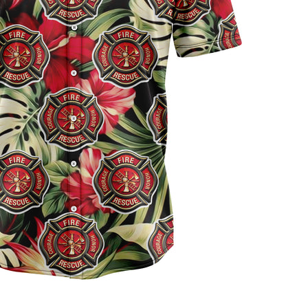 Firefighter Floral D2107 Hawaiian Shirt