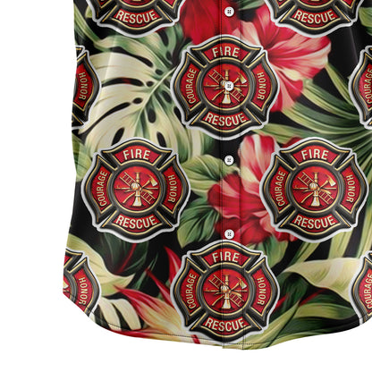 Firefighter Floral D2107 Hawaiian Shirt