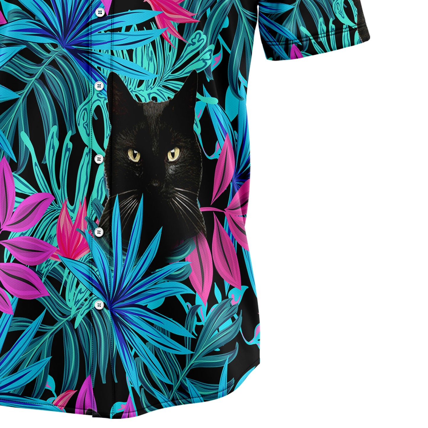 Black Cat Tropical Leaves G5706 Hawaiian Shirt