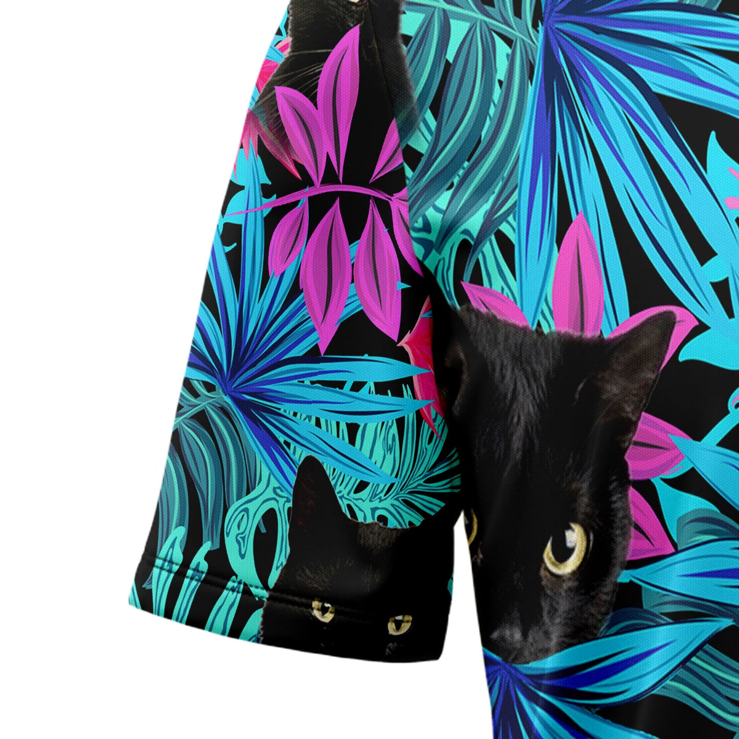 Black Cat Tropical Leaves G5706 Hawaiian Shirt