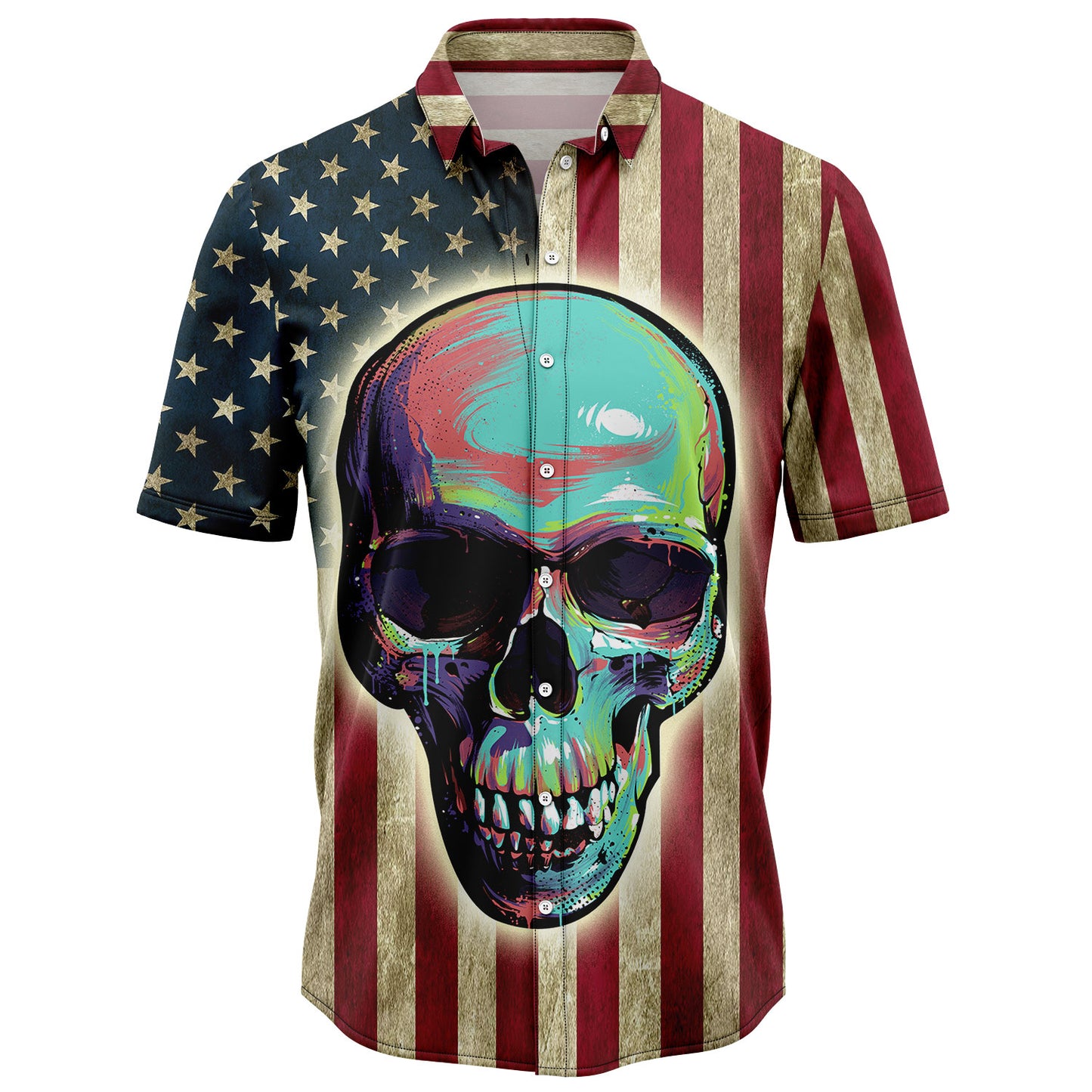 Skull American Flag H207018 Hawaiian Shirt