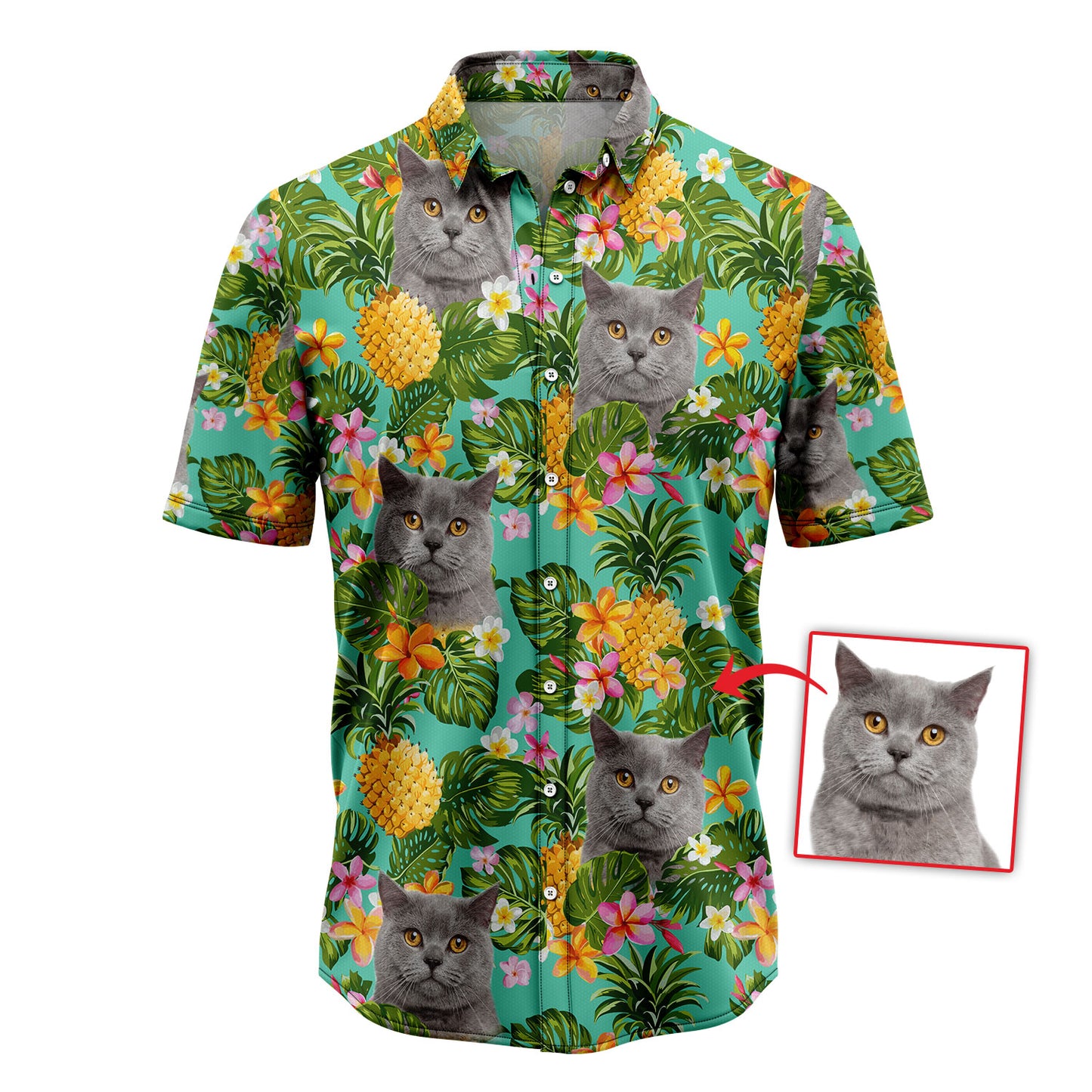 Custom Photo Cat Pineapple Tropical Hawaiian Shirt