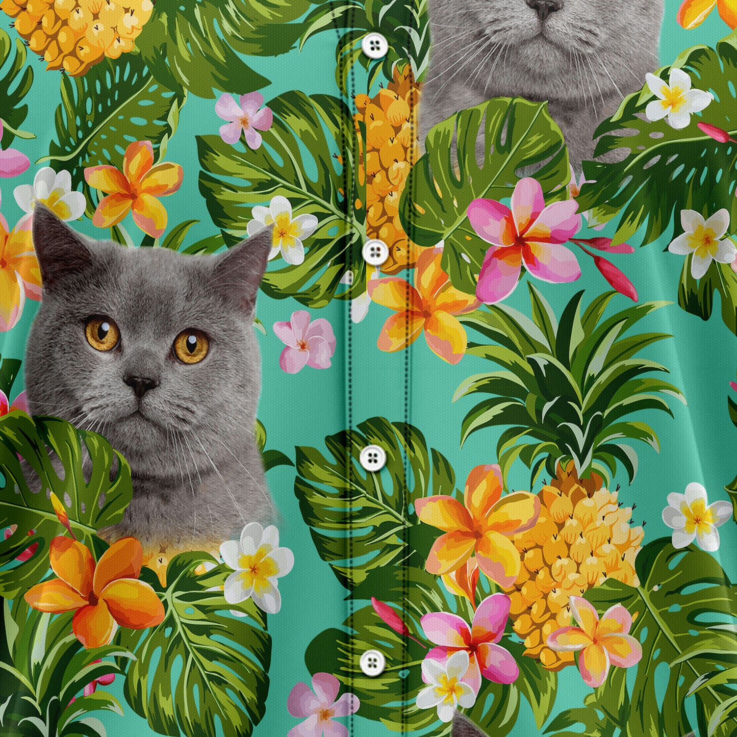 Custom Photo Cat Pineapple Tropical Hawaiian Shirt