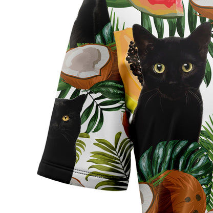 Black Cat Tropical Fruit T1007 Hawaiian Shirt